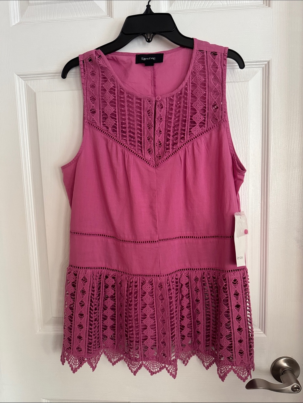 Karen Kane Sleeveless Lace-Trim Pink Top
